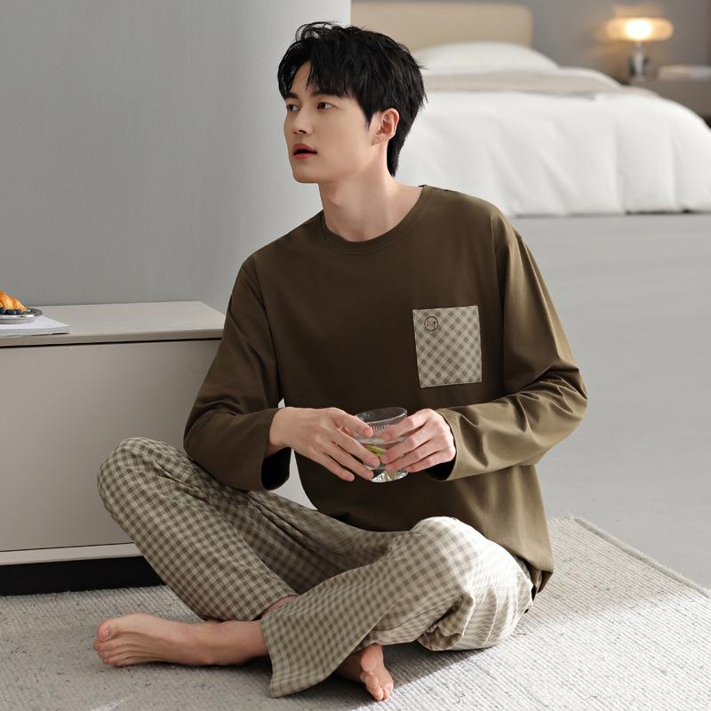 Pajamas Men'S Spring And Autumn Autumn Cotton Long Sleeve Autumn Casual Pullover Large Size Men'S Loungewear Set