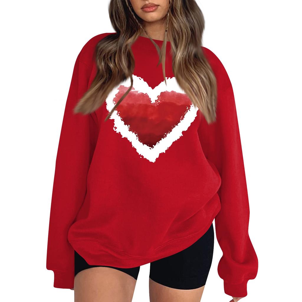 Женская повседневная мода ко Дню святого Валентина с принтом, длинным рукавом, круглым вырезом, толстовки, пуловеры, топы