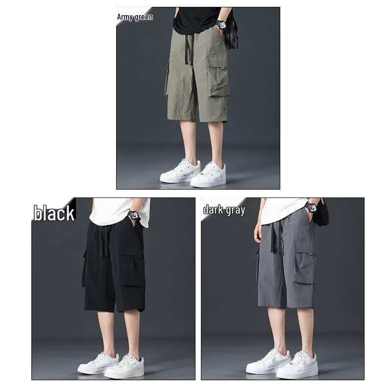 ROMON Men's Ice Silk Quick-Dry Cargo Capri Pants