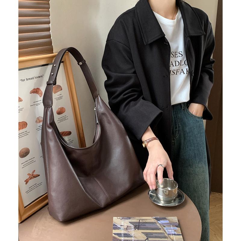 Soft Leather Tote Bag Women's Vintage Premium Genuine Leather Shoulder Bag Large Capacity Underarm Bag