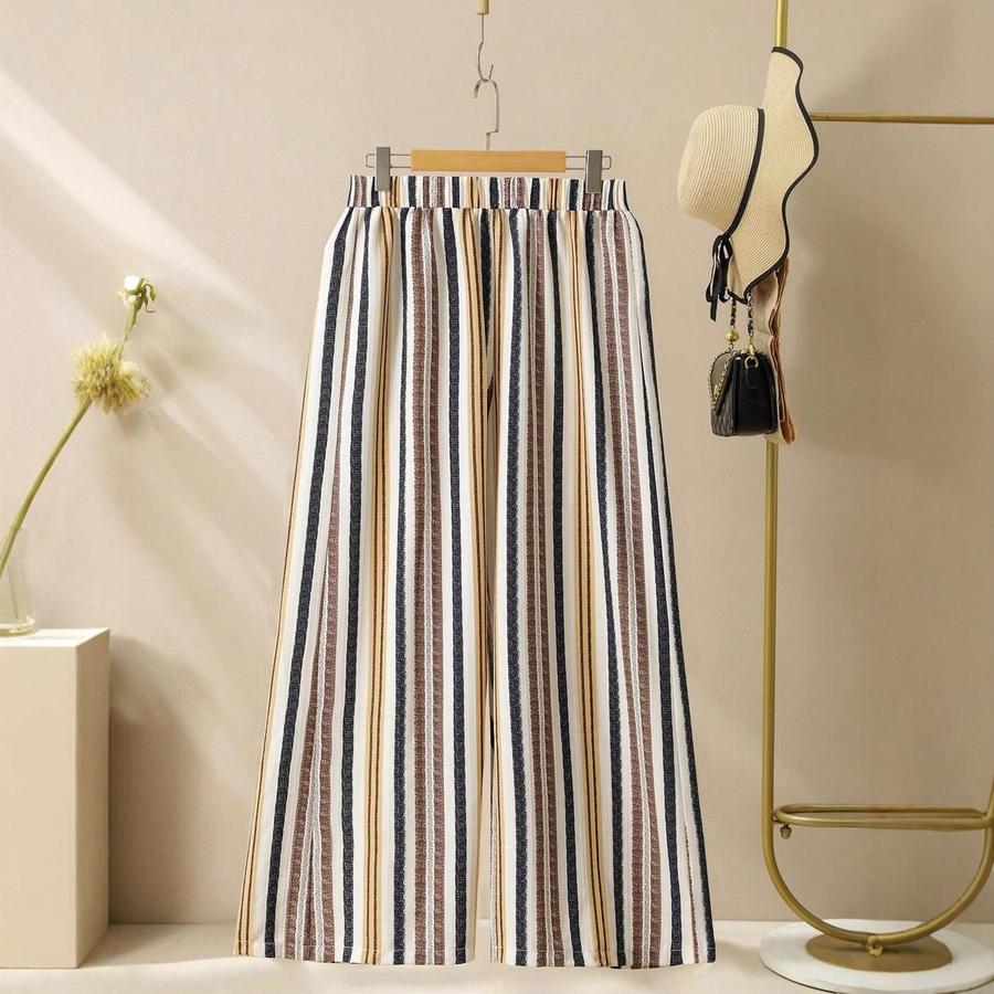 Женский осенний новый полосатый комплект с принтом и V-образным вырезом