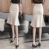 Korean Fashion Button Zipper Bag Hip Mermaid Skirt Summer New Elegant Office Lady Commute All-match High Waist Knee Skirts