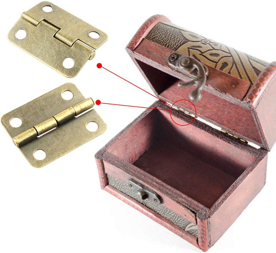 4Pcs Retro Small Box Hinges And 2 Sets Antique Right Latch Hook Hasp Wood Jewelry Box Hasp Catch Decoration For Cabinet Box