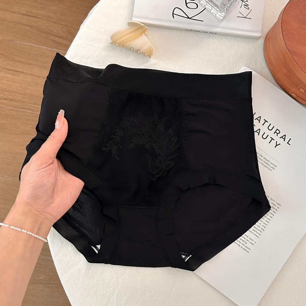 Antibacterial Ice Silk Seamless Women's Underwear High Waisted Jacquard Lace Breathable Plus Size Silk Antibacterial Crotch Triangle Pants