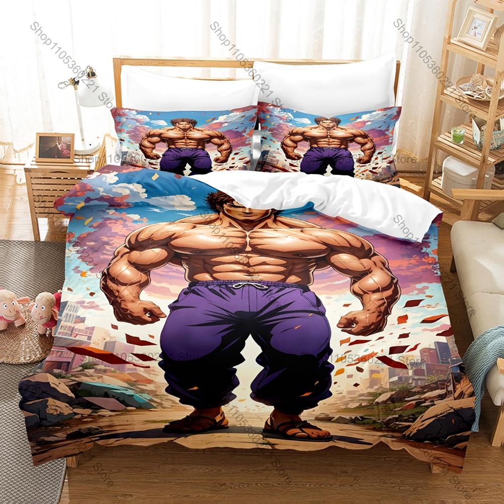 Cool Baki Hanma Intense Martial Arts Fighting Japanese Combat Anime Character HD Print Bedding Set Duvet Cover + 2 Pillowcases