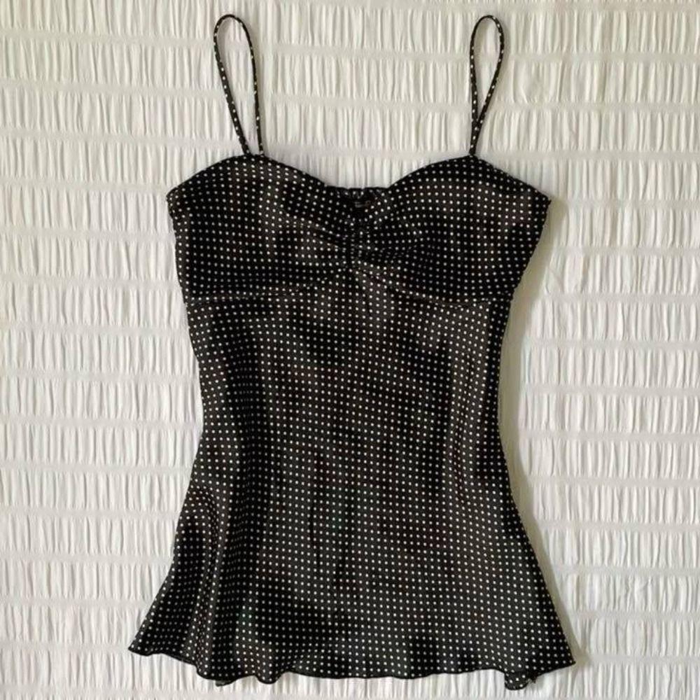 Polka Dot Sling Top Backless Style Sleeveless Tanks French Style Camisole Vest Summer