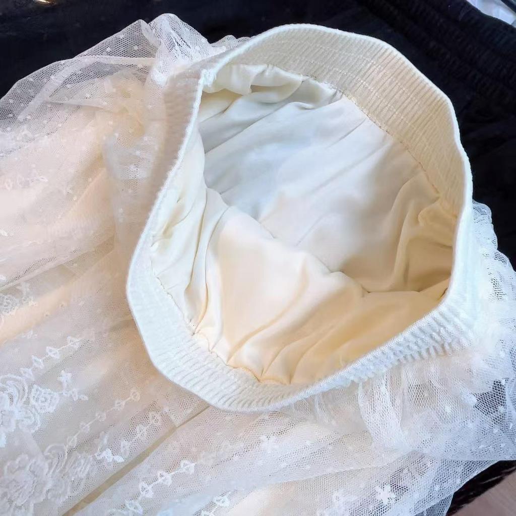 Элегантная женская многослойная сетчатая юбка А-силуэта с кружевом - Осенне-зимняя стройнящая длинная юбка