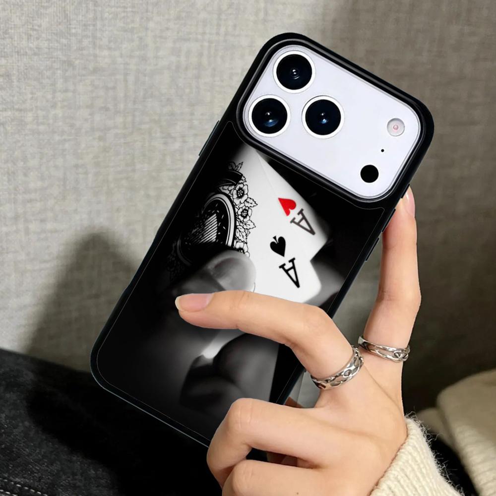 Чехол Case для iPhone 17 Air 16 Pro Max 15 Plus 11 13 Mini 14 12 Задняя крышка телефона Пики Покер Игральные карты Туз Арт
