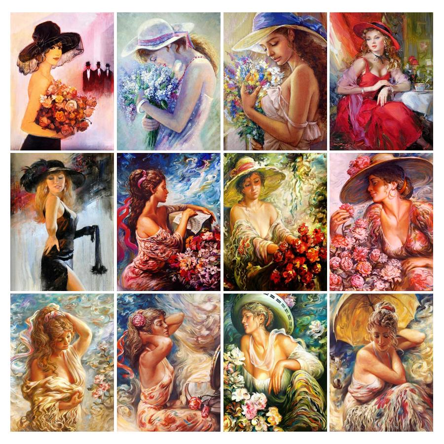 Алмазная живопись Новые поступления Фэнтези Женщина Цветок Diy Полный горный хрусталь Вышивка Абстрактная девушка Искусство Мозаика Наборы для вышивки крестом Домашний декор FG1742