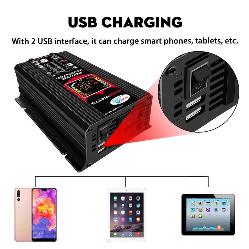 6000 Вт 12 В на 110 В/220 В USB Модифицированный синус Преобразователь напряжения Автомобильный адаптер Зарядный конвертер ЖК-дисплей Солнечный инвертор