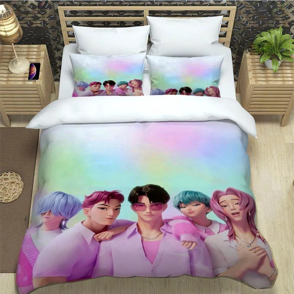 Kpop Охотники на демонов Печатные комплекты постельного белья Изысканный набор постельных принадлежностей Пододеяльник Комплект одеяла Комплект постельного белья Роскошный подарок на день рождения