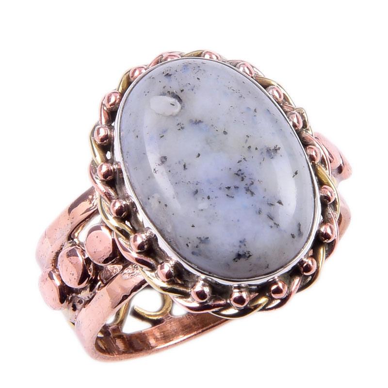 Natural Dendrite Opal Gemstone 925 Sterling Silver Two Tone Ring Size 8.5 Z5h19