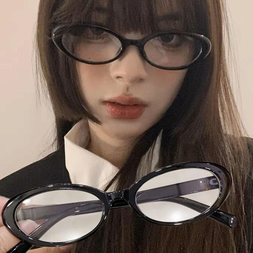New Oval Frame Glasses Retro Fashion Cat Eye Glasses Narrow Spectacles Plain Glasses Anti-Blue Light Eyewears
