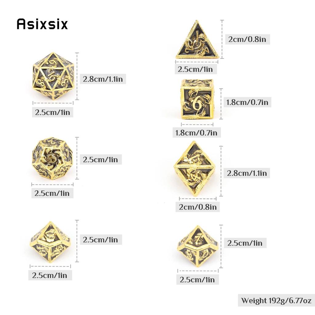 7 Pcs Golden Black Hand Metal Dice Solid Metal Polyhedral Dice Set Suitable for Role-Playing RPG Board Game Card Game