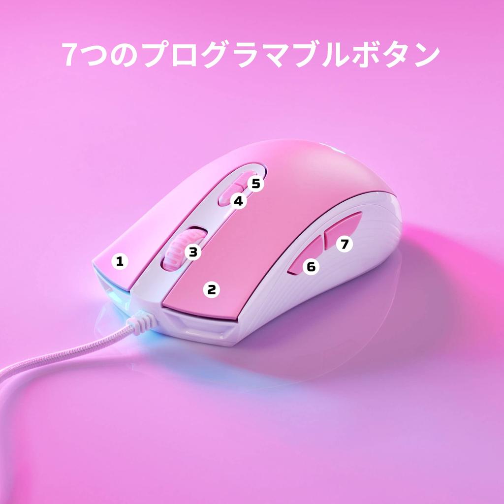 Pulsefire Core RGB Gaming for DPI Omron 639P1AA Hyper-X Mouse, Pink, Gamers, Optical, Adjustable, Switches, 2-Year Warranty,