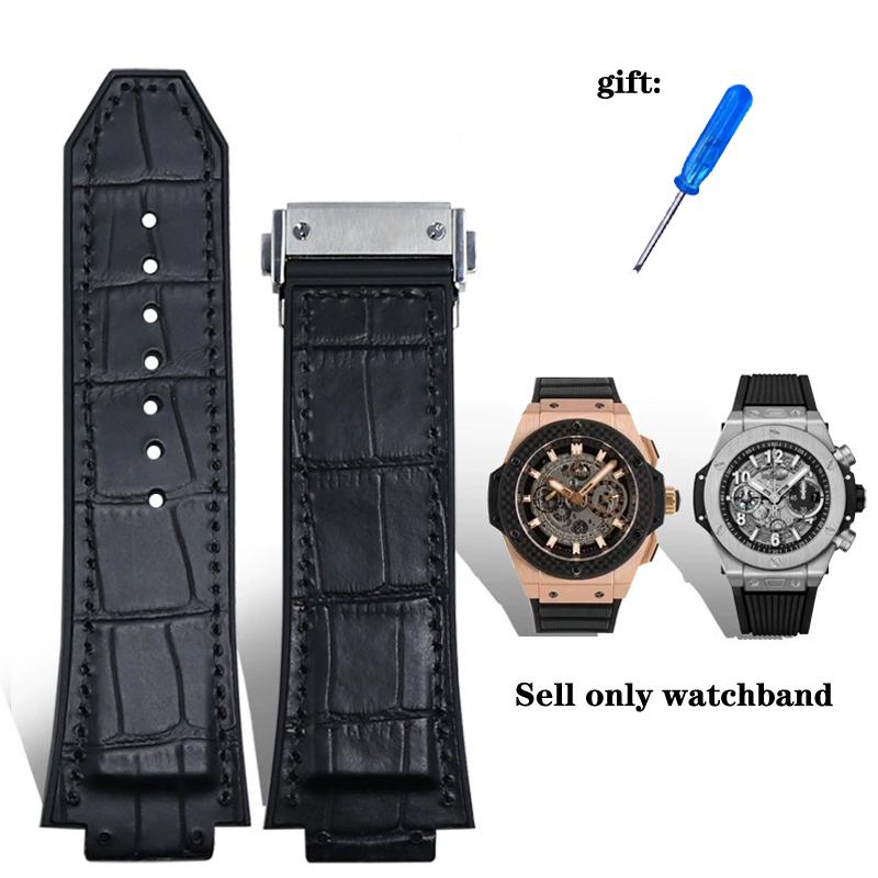26x19 мм Настоящая Коровья Кожа Резина Ремешок для Часов для HUBLOT Classic Fusion Universe Big Bang Серии Мужской ремень Ремешок для Часов Бабочка Пряжка