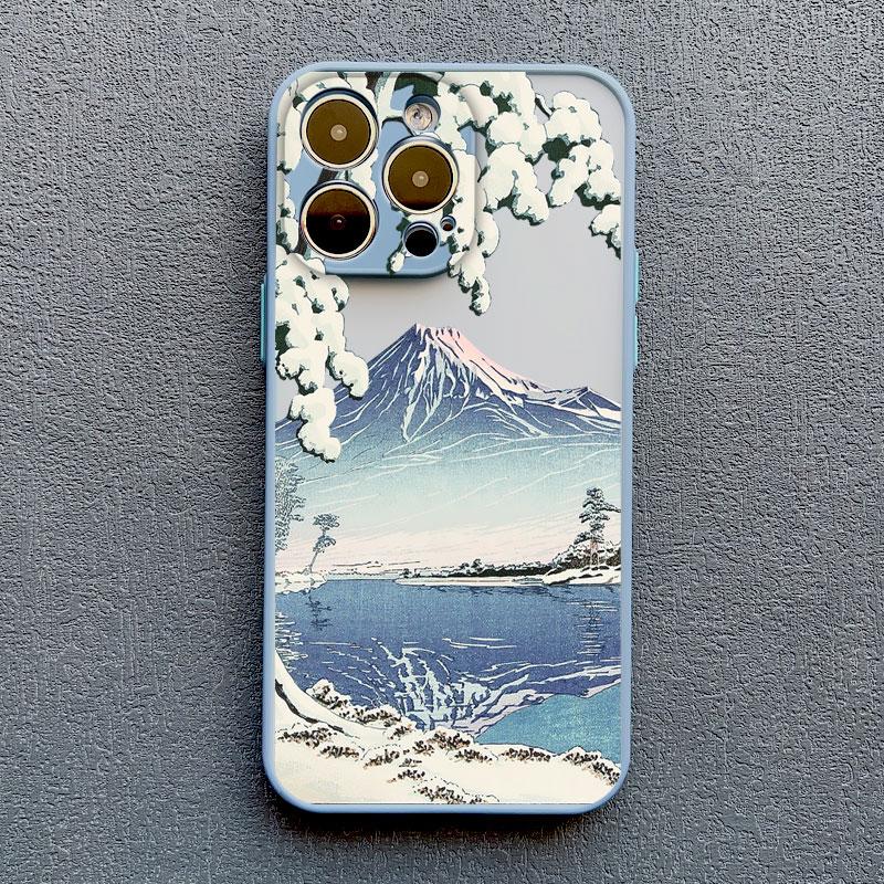 Японский чехол для телефона с вишней для iPhone 16 15 14 13 12 11 Pro Max Mini SE 7 8 Plus XR XS X Гора Фудзи Ударопрочный Задняя крышка Чехлы