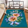 Floral Pattern Carpet with Bright Flowers on Blue Background Suitable for use as an anti-slip for living room bedroom sofas