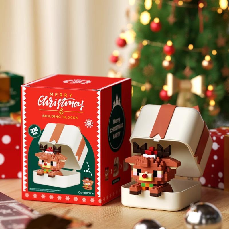 Музыкальная шкатулка-елка из строительных блоков - Игрушки Санта и снеговик для детей