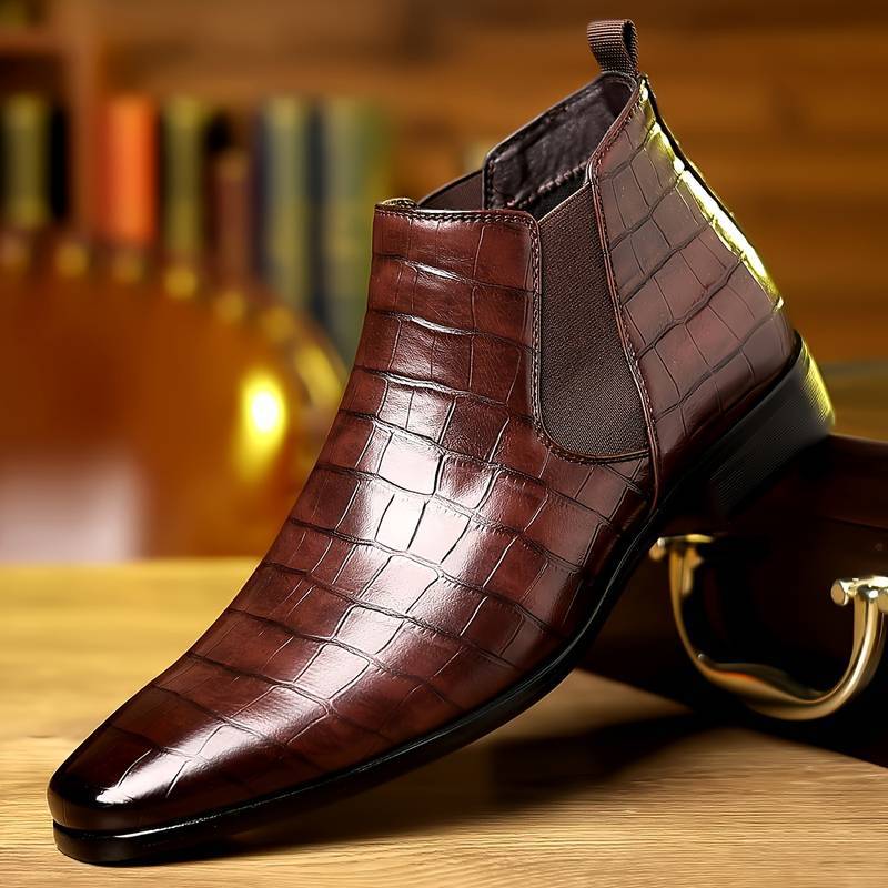 Fashion Men Ankle Boot High Heel Genuine Leather Men's 2025 Fashion Pointed Toe Dress Wedding Male Shoes Side Zipper Basic Boots for Men