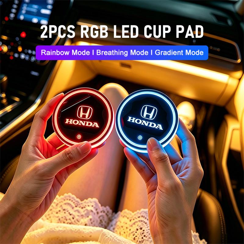 2 шт. Коврик-подставка под стакан в автомобиль, Динамическая сенсорная RGB LED Подставка для Honda CR-V Accord Civic HR-V Pilot Odyssey Fit Jazz Vezel CITY Freed