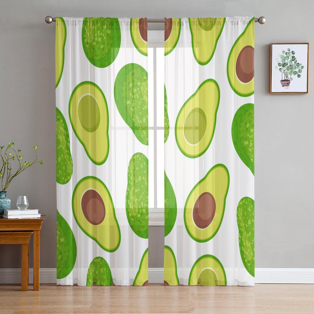 Avocado Green Seed Fruit Sheer Curtains for Living Room Decoration Window Curtains for Kitchen Tulle Voile Organza Curtains