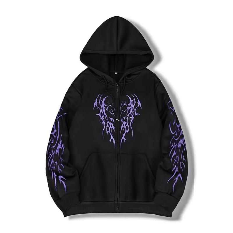 Womens Loose Fit Zip-Up Hooded Sweatshirt Fleece Lined Casual Streetwear Top