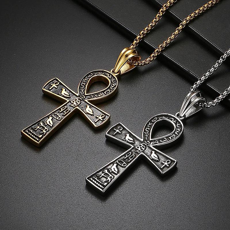 Amulet Talisman Vintage Necklaces Ancient Egyptian Ankh Cross Men Women Stainless Steel Eternity Life Charm Pendant Unisex Jewelry