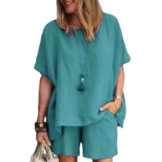 2 шт./компл. женский топ с шортами, комплект с круглым вырезом и короткими рукавами, свободная эластичная талия, дышащая мягкая повседневная домашняя одежда, комплект из двух частей, спортивная футболка, брюки