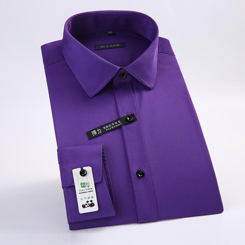 Отличные однотонные классические мужские рубашки с длинным рукавом и отложным воротником из бамбукового волокна, эластичные облегающие рубашки для социальных сетей