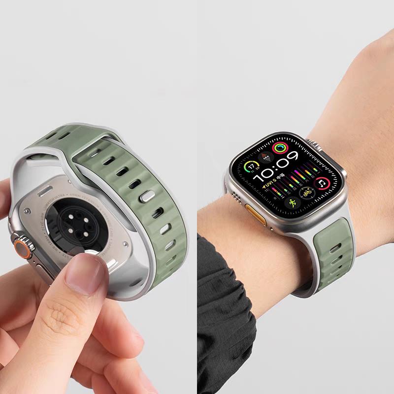 Спортивный двухцветный силиконовый ремешок для Apple Watch Band Ultra 2 49 мм 46 мм 42 44 45 мм браслет для Iwatch Series 10 9 8 7 6 SE 5 4 3