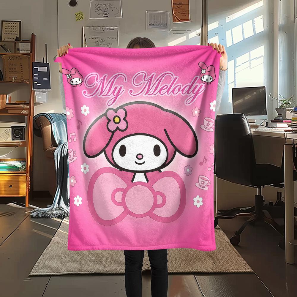 1 шт. Фланелевое одеяло My Melody с розовым принтом, Высококачественное, Для всех сезонов, Декор для дома, Тепло и комфорт, Идеально подходит для рождественских подарков