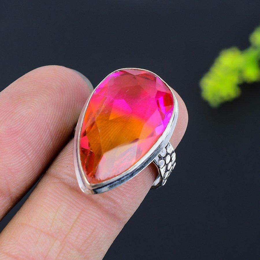 Bi-Color Tourmaline Gemstone 925 Sterling Silver Gift Jewelry Ring Size 7.5