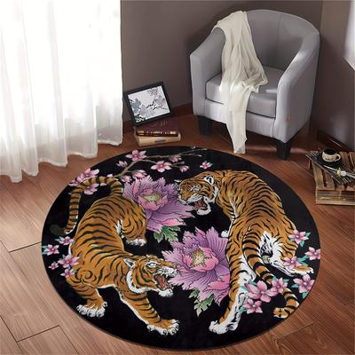 1PcscTiger Print Круглый коврик для дома Нескользящий моющийся волоконный ковер Мягкий удобный коврик для спальни гостиной