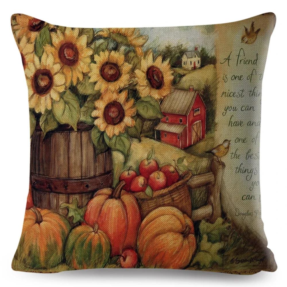 Красочная акварельная наволочка на подушку с тыквой, декор, мультяшный принт растения, наволочка для дивана, дома, полиэстеровая наволочка x