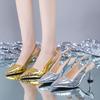 Модные женские сандалии 2025 Новые летние золотые серебристые туфли-лодочки с острым носком Женские сандалии-слингбэки Большие размеры Элегантные сандалии Женские туфли для офисной леди