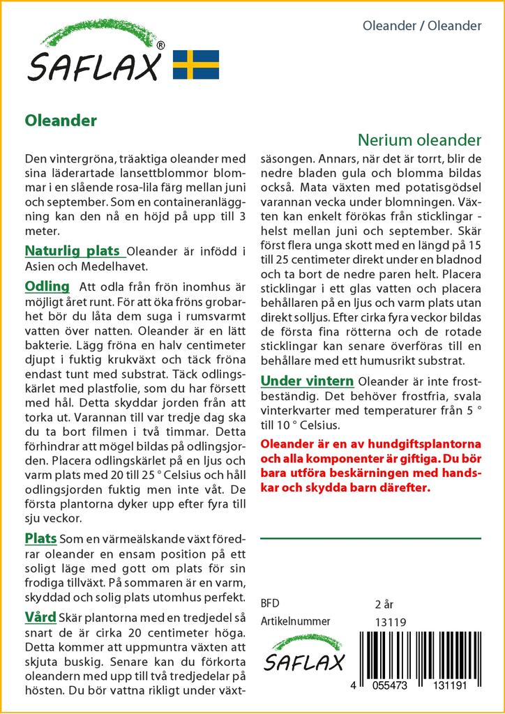 SAFLAX Garden in the Bag - Олеандр - 50 семян - С субстратом в подходящем пакете-стойке - Нериумовый олеандр