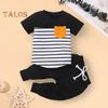 Полосатая футболка для малышей, топы, шорты, комплект из 2 предметов, модная одежда для детей от 1 до 6 лет, повседневная одежда, свадебная фотосессия, подарок на день рождения