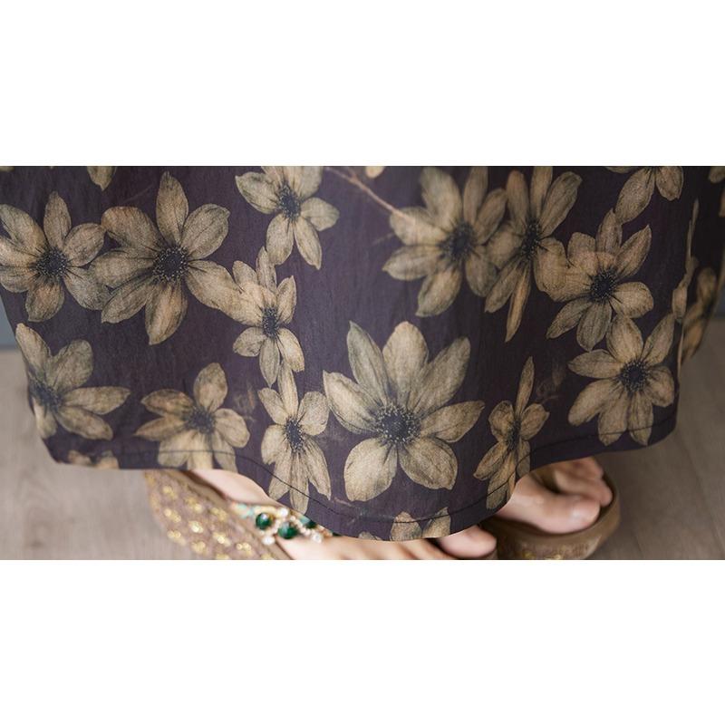 DIMANAF 2025 Летнее Женское Платье Большого Размера Свободного Кроя Новое Базовое Цветочное Винтажное Принтованное Длинное Платье Повседневное Платье Макси