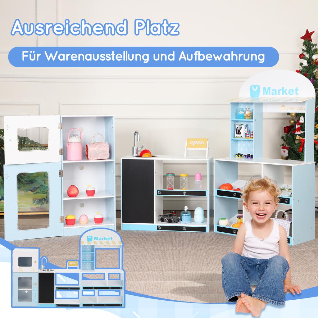 Children's Play Shop Toy, Educational Toy for Children from 3 Years, Wood + Plastic, Blue, 30x155x