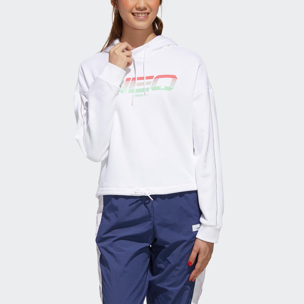 Adidas Neo Ss Nov Swh с буквенным принтом, свободная толстовка с капюшоном, женские топы, белые, GL6066