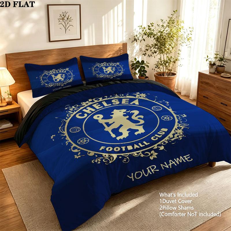 Custom Chelsea F.C Bedding Quilt Set Quilt Cover Pillowcase Home Decoration Birthday Gift (1 * duvet cover + 2 * pillowcase, without core)