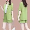 2 Piece Women Casual Outfit Lapel Short Sleeve Blazer Shorts Solid Color OL Style Single Button Blazer Shorts Set Elegant Office Suit