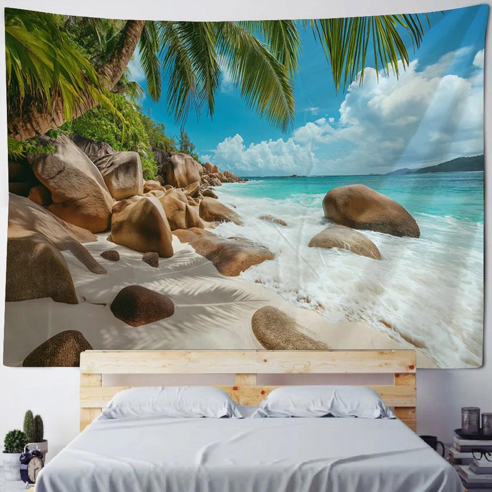 Colorful Sky Beach Sunrise Tapestry - Wall Hanging Bed Blanket Beach Picnic Mat for Home Studio Decoration