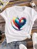 (Asian Size) Short Sleeve T Shirt Women Tee Top Clothing Love Heart Cartoon Casual Flower Fashion Print Lady Female Graphic T-shirt