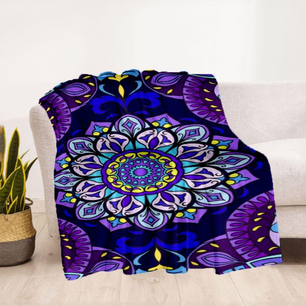 "Vibrant Mandala Patterned Fabric - Bohemian Style Decorative Material"Blanket Flannel Throw Blanket for Sofa, Bed, Travel, Camping, Office,