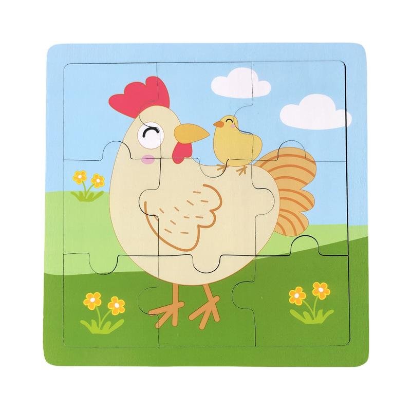 Latest 9 Piece Set Wooden Puzzle Toy Learning Cognitive Educational ideal for Toddlers Cartoon Animals Vehicles Baby Toddler Board Children Gift Idea