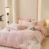 Thickened Warm Milk Velvet Lace Coral Fleece Bedding Set - Autumn/Winter Cozy Anti-Static Design