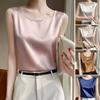 Women Summer Vest Round Neck Sleeveless Smooth Satin Vest Regular Fit Tank Tops Casual Camisole Clubs Daily Wear