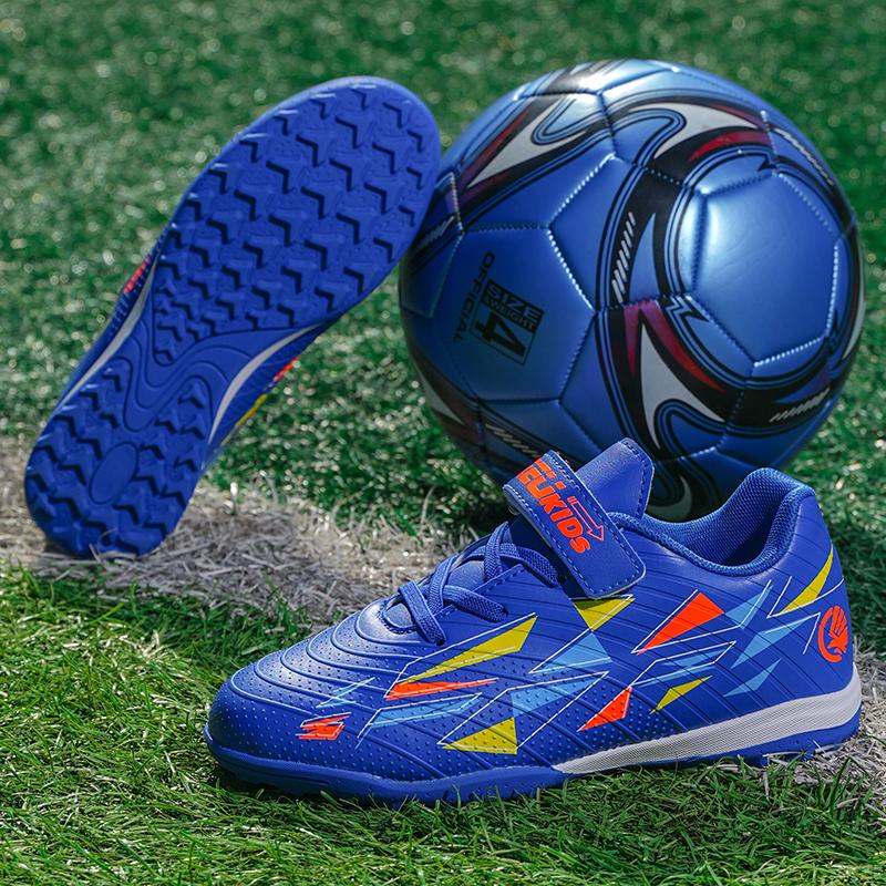 29-39 Kids Soccer Cleats Rubber Non-slip Velcro Lacing Artificial Turf Football Boots Outdoor Sports Training Football Shoes